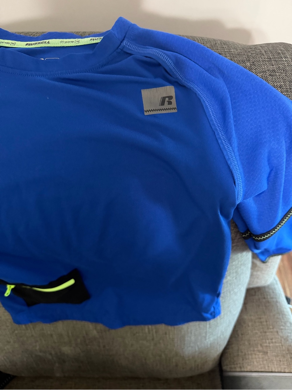 Russell Athletic Royal Blue Top with Lime Trim - Picture 3 of 4